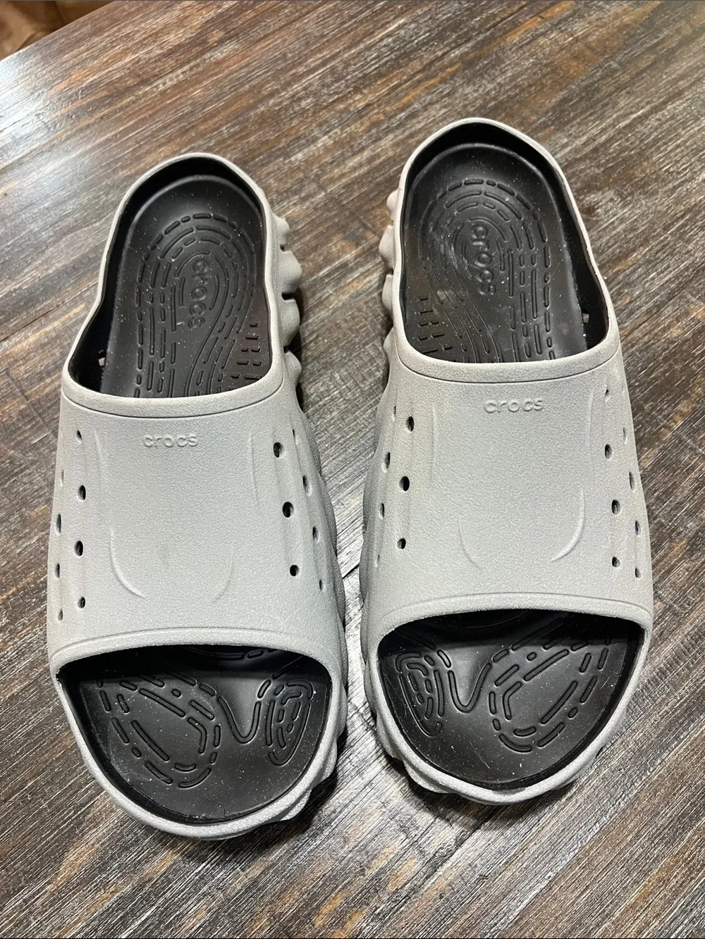 CROCS Men’s Light Gray Upper with Black Footbed Slide Sandals